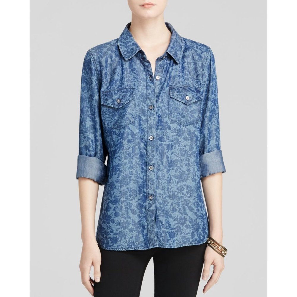 Rails Liam Chambray Floral Button Down Shirt Top … - image 1